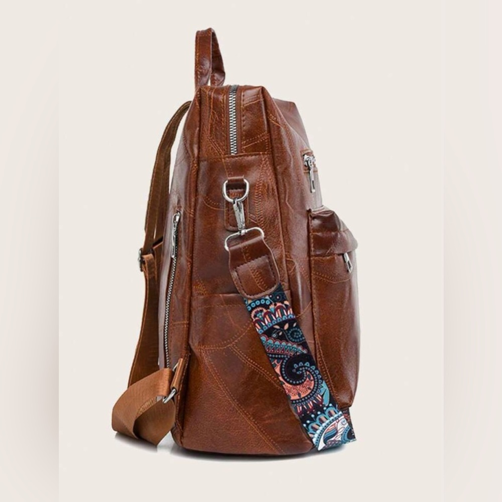 Brown Convertible Backpack Purse – Faux Leather – Multi Pocket - Picture 5 of 5